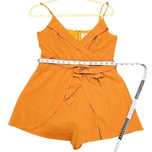 Womens Mustard Wrap-Front Romper With Adjustable Straps & Back Zipper By Style R - Picture 10 of 13